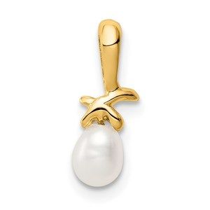 14k Yellow Gold  Childrens 4-5mm White Rice Freshwater Cultured Pearl Pendant
